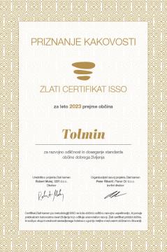 Zlati certifikat ISSO 2023_Tolmin